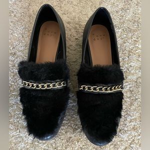 Faux Leather/Fur Black Loafers